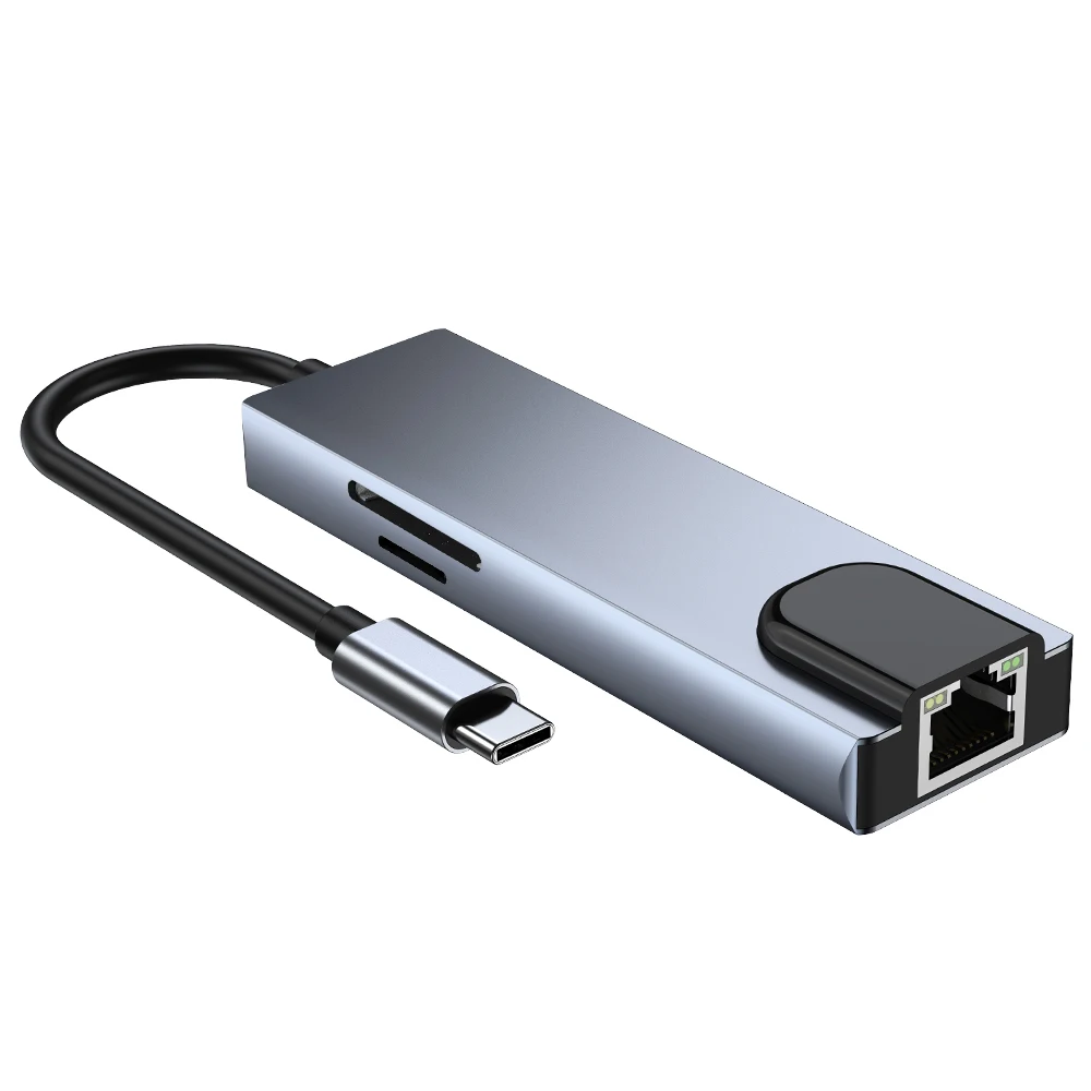 usb hub c dock station splitter 6 in 1 type to ethernet rj45 charging