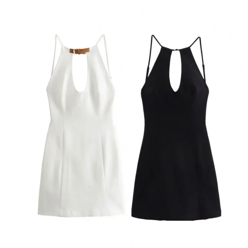 CUSTOM LOGO 2024 hot and sexy backless halterneck suspender skirt with adjustable buckle mini dress