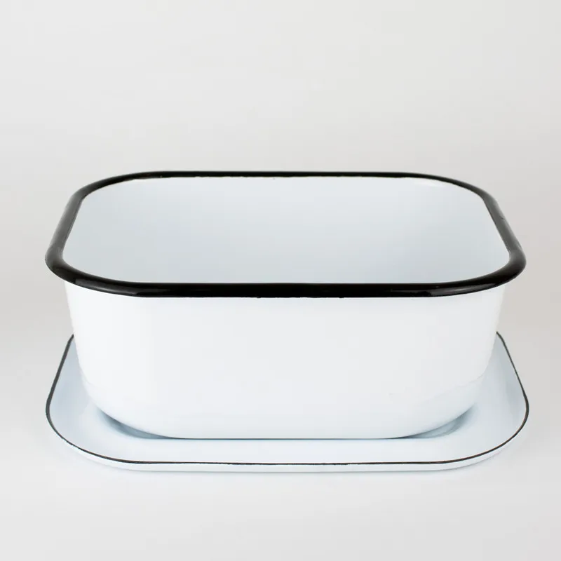 18cm 23cm 35cm hotel restaurant Kitchen food grade rectangle white color custom logo enamel oven bread baking pie dish with lid