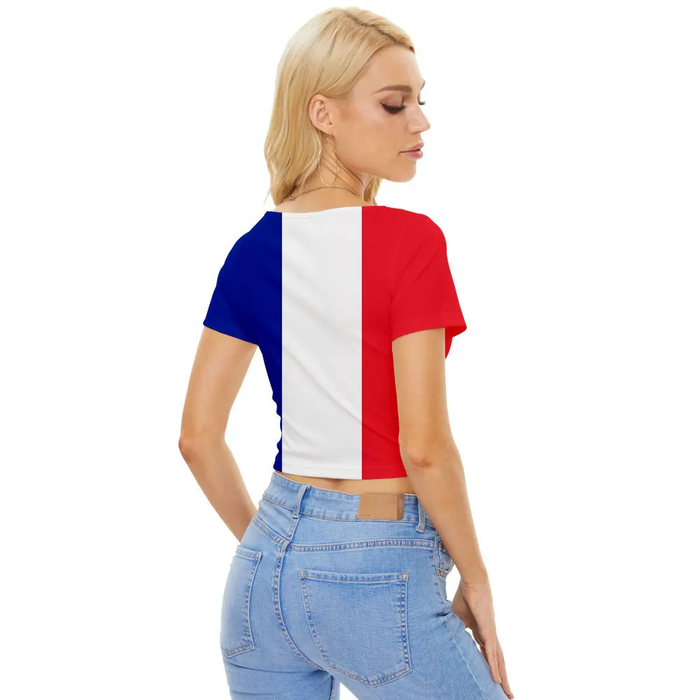 Fashion Girls V Neck T Shirts France Germany Spain National Flag Pattern Womens Short Sleeves For 2022 Football World Cup