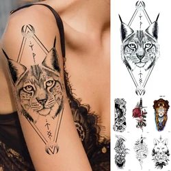 Wholesale Body Art 3D Small Waterproof Temporary Tattoo Sticker Lion Crown King Rose Wild Men Women Decoration