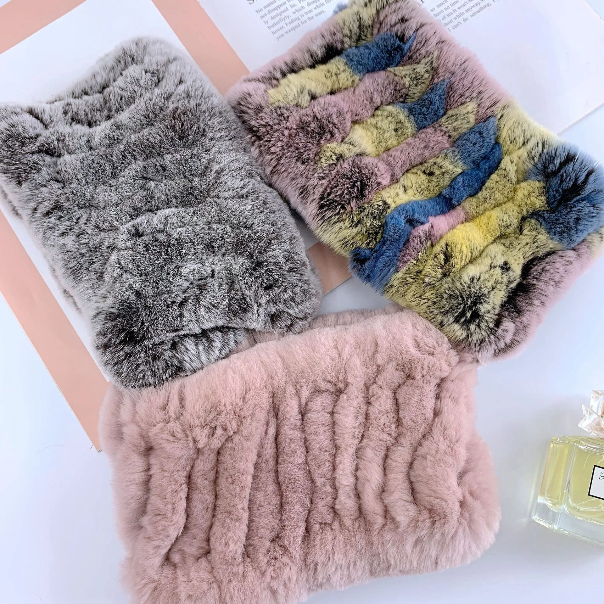 Real Fur Headband Women Trendy Knitted Rex Rabbit Fur Convertible Headbands and Neck Warmer For Girls