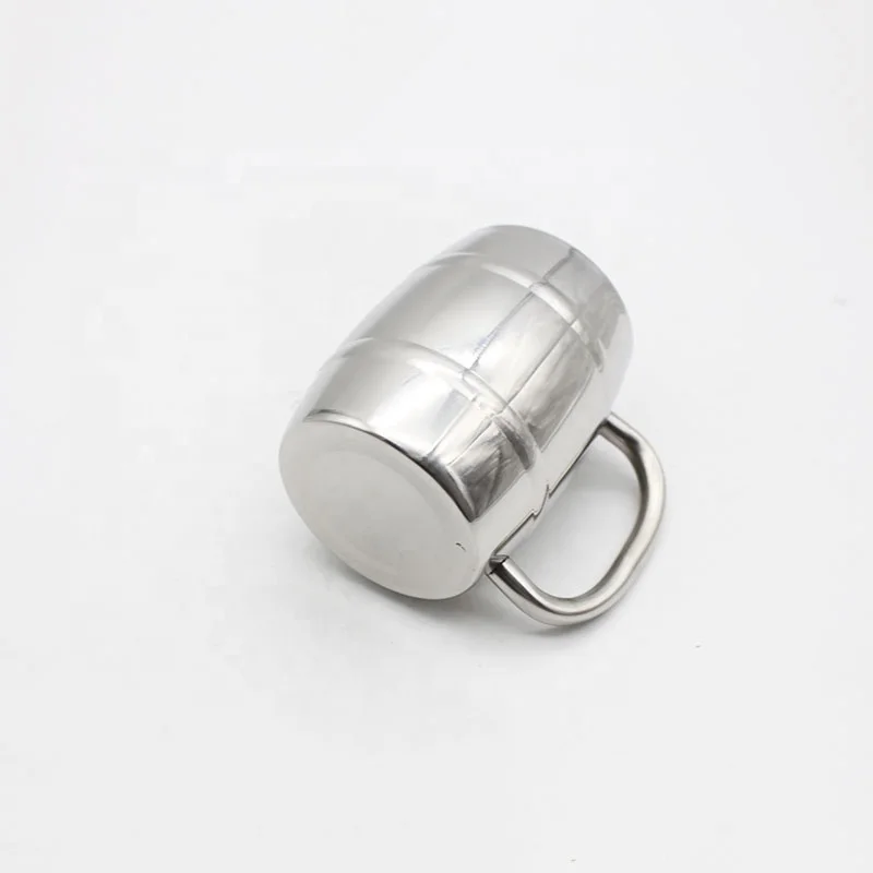 280ml/420ml/500ml double wall insulated stainless steel embossed beer mug Drum shape Coffee Cup Metal Cup With Special Handle