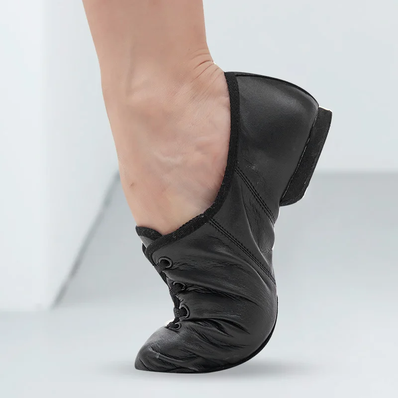 Оптовая продажа, черная кожаная обувь jazz со шнуровкой и разрезом