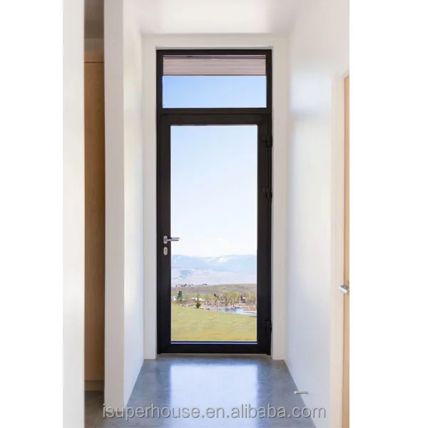 Superhouse Black aluminium low E glass hinged doors with blue sky