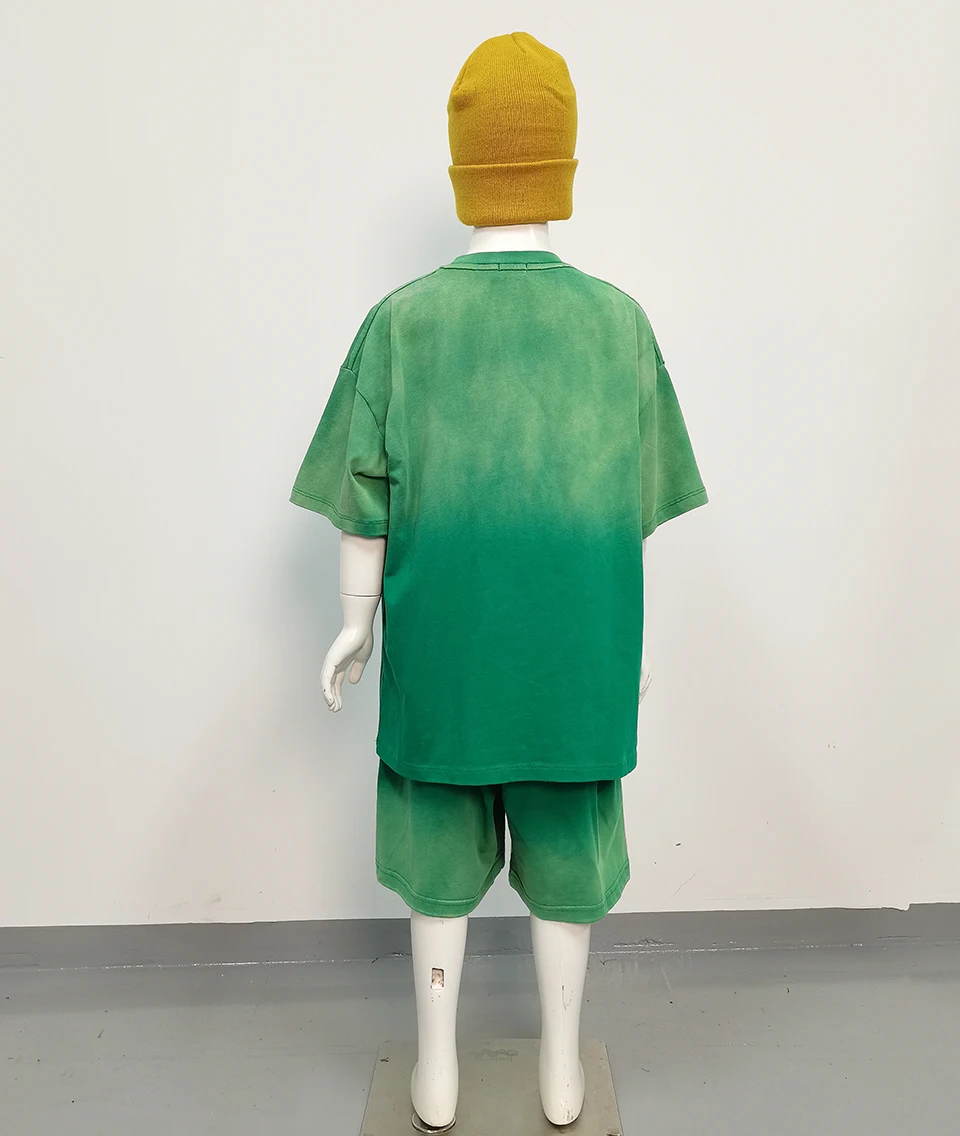 EK-013 High quality children tshirt and shorts 2 pieces suit boys oversized tshirts kids plain acid wash t shirt set