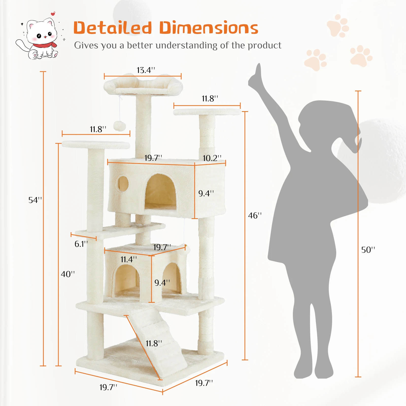 Indoor Cats Tall Multi-Level Tower 54 inches Pet Play House with Large Condo  Climbing Ladder Dangling Toy for Dog pet cages
