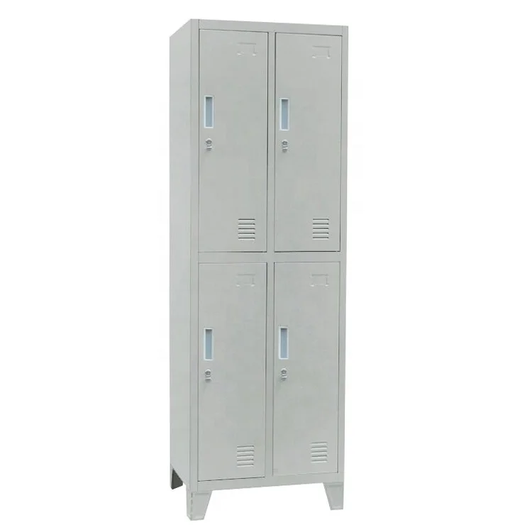 used double tiers white 4 door iron ward cabinet for 4 people / 2 tier 4 doors steel clothes armoire design for 4 persons