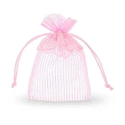 Small  lace stripe organza gift drawstring  bag  for wedding party festival candy