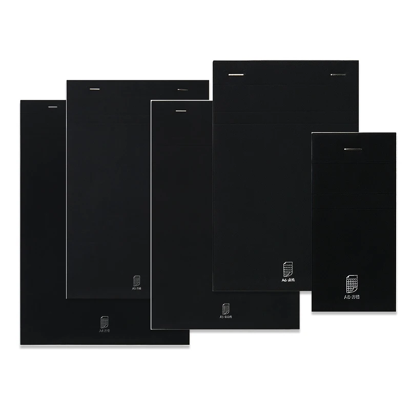 Upturn black paper Head Stapled Pad with 80g easy-tear grid/blank/dot line inside page Notepad