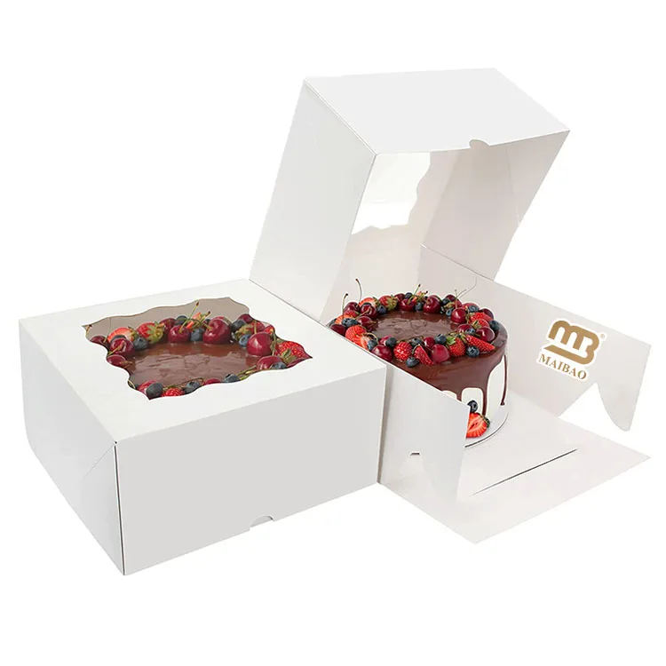 Premium white foldable cup cake bakery donuts cake boxes 12 x 12 x 6 custom print logo luxury cardboard 10 inch cake box square