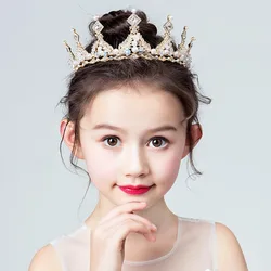 BELLEGIRL 2022 wholesale new kids rhinestone tiaras children dress accessories small princess pearl tiara crown for birthday