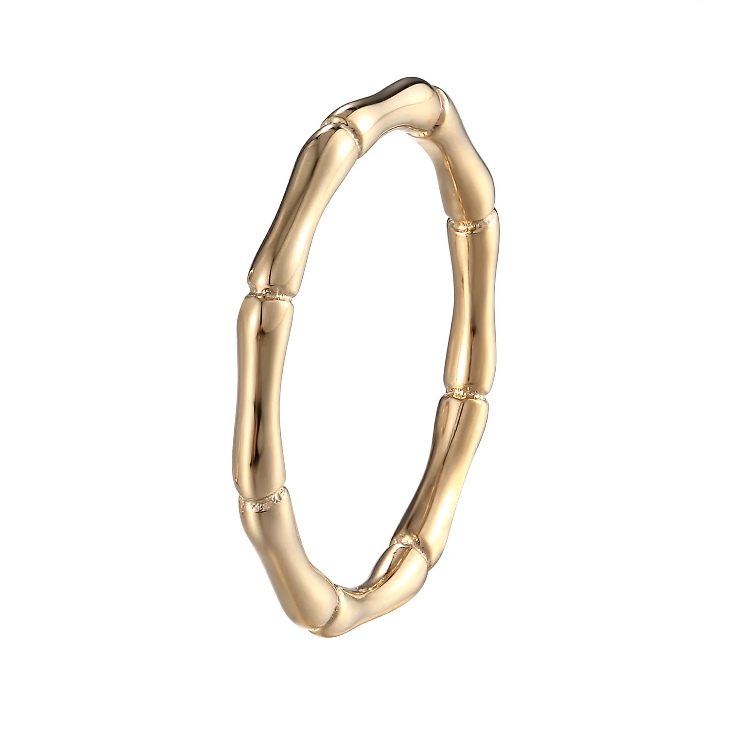 New Japanese Luxury Niche Design Titanium Steel Hexagonal Ring Simple Fashionable 14K Gold Bamboo Joint Finger Ring