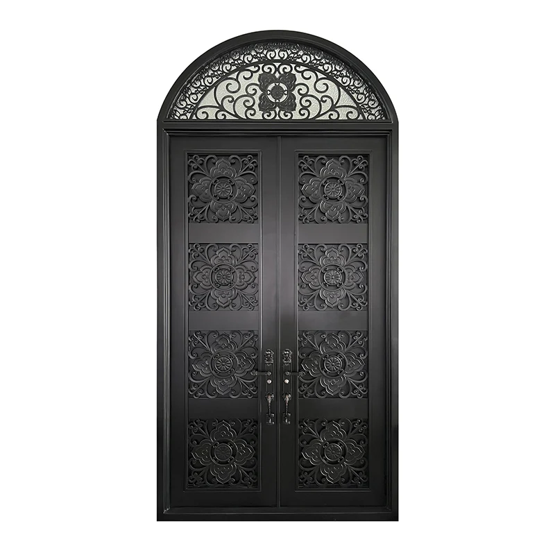 Factory House Outside Safety Front Main Entrance Doors External Arch Rustic Wrought Iron Pipe Storm Security Door Design