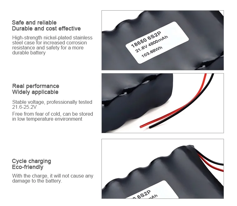 25.2V Electric Skateboard Battery Pack 6S2P 21.6V 5.2Ah Ebike Battery Pack 18650 Li-Ion Battery Pack