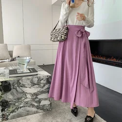 Korean style high waist half-length temperament bandage elastic waist mid-length large swing a-line umbrella skirt women