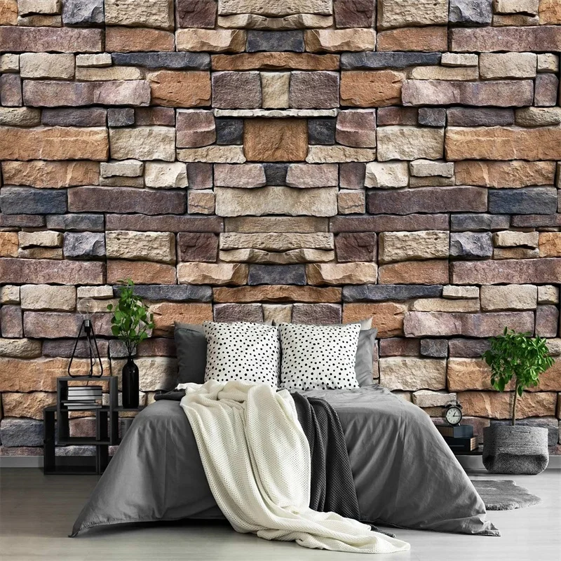 Colorful Brick Pattern Sticker Mural Wall Papers Brown Wallpaper HD Waterproof Wallpaper