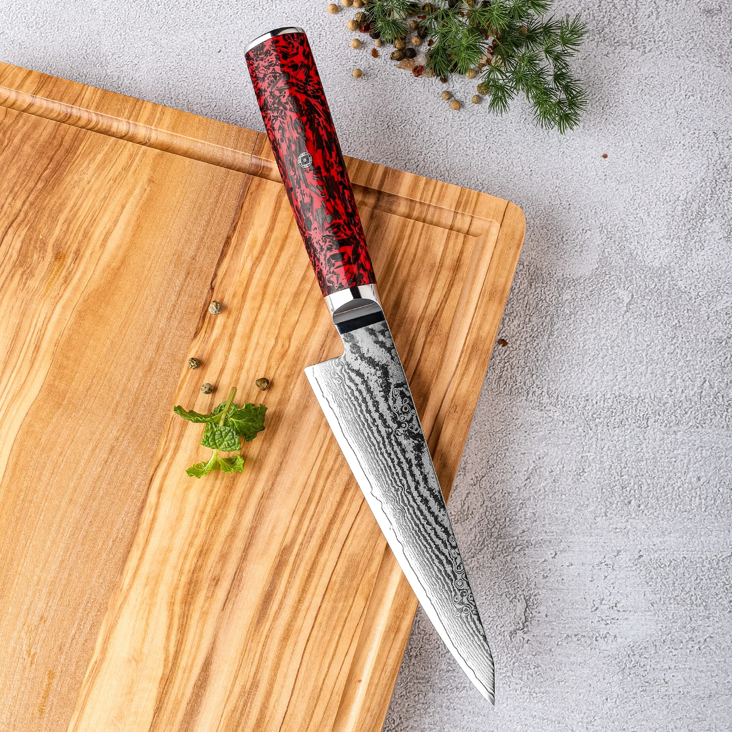 5.8' 67 Layers Damascus Steel Utility Kitchen Knife Premium Japanese Multifunction Utility Knives Carbon Fiber Red Risen Handle