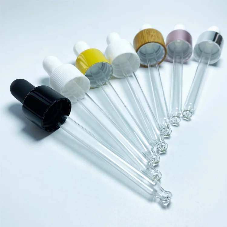 Luxury Shiny Aluminum 18/410 20/410 Screw Cap Essence Dropper Bottle Gold Silver Circle Cap with Pipette Shiny Gold Cap