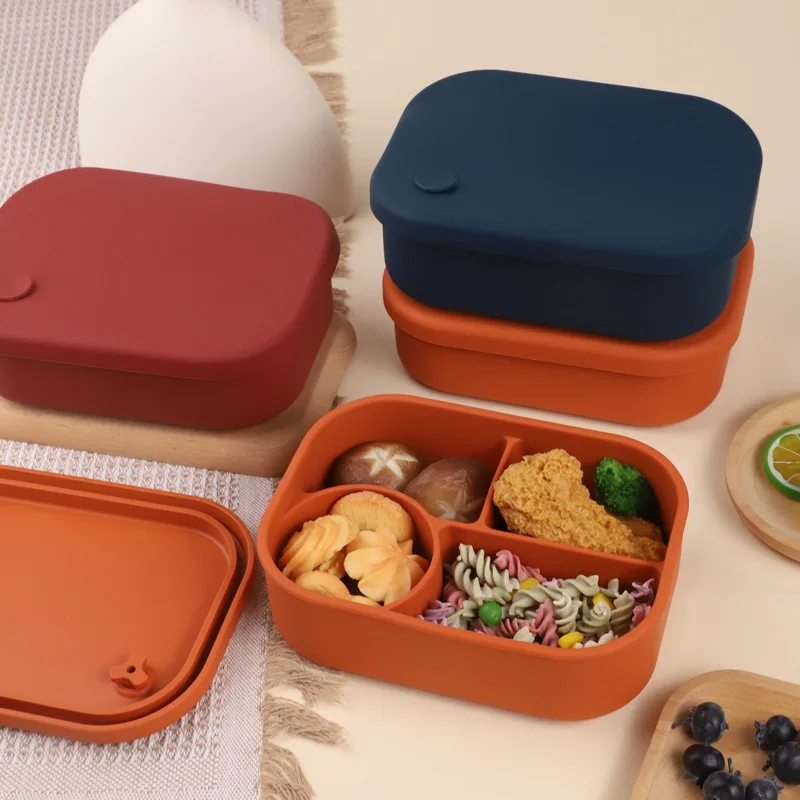 Reusable Silicone Lunch Box BPA Free Silicone Bento Lunch Box Food Grade Microwave Fresh-Keeping Food Storage Box With Lids