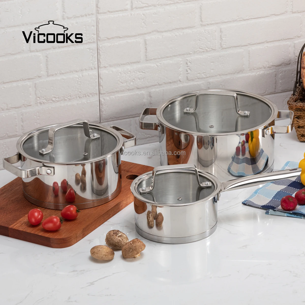 Fashionable Desgin Cookware 9pcs Cooking Sets Stainless Steel Pans Pots Deep Skillet