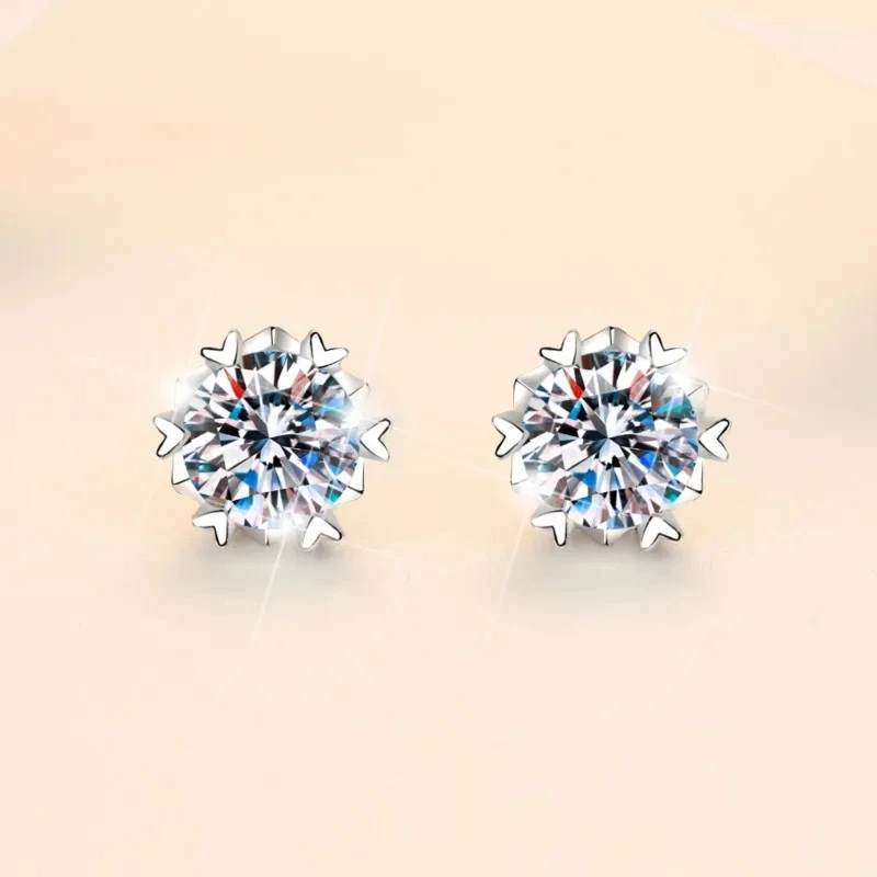 Fine Jewel Snow Flower Gift Six Clow 0.5/1/2 Ct Stud Diamond earrings S925 sterling silver VVs1 moissanite earrings Of Ladies