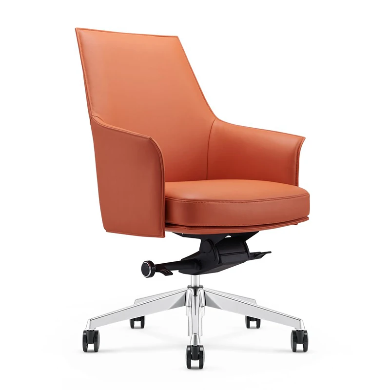 Luxury Brown Executive Armchair Swivel Reception Office Meeting Chair Mid Back Pu Leather Chair