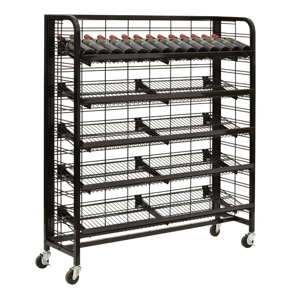 Floor Standing Metal Mobile Display With 5 Shelves and casters