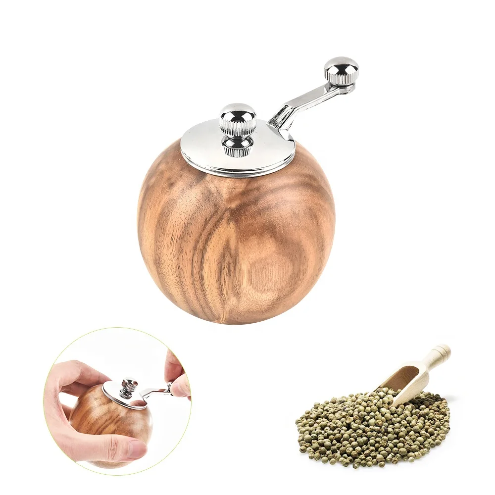 Special wood spherical manual pepper mill grinder 2 in 1 set or single