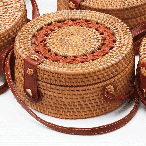 Handicraft Vietnam Rattan Straw Bag Bali Woven Rattan Shoulder Beach Bag Natural