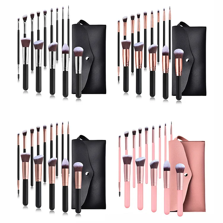 Hot sale Foundation Face Powder Blush Concealer Eye Shadow Makeup Brush Kits Professional 14pcs Black Premium Cosmetic Brushes