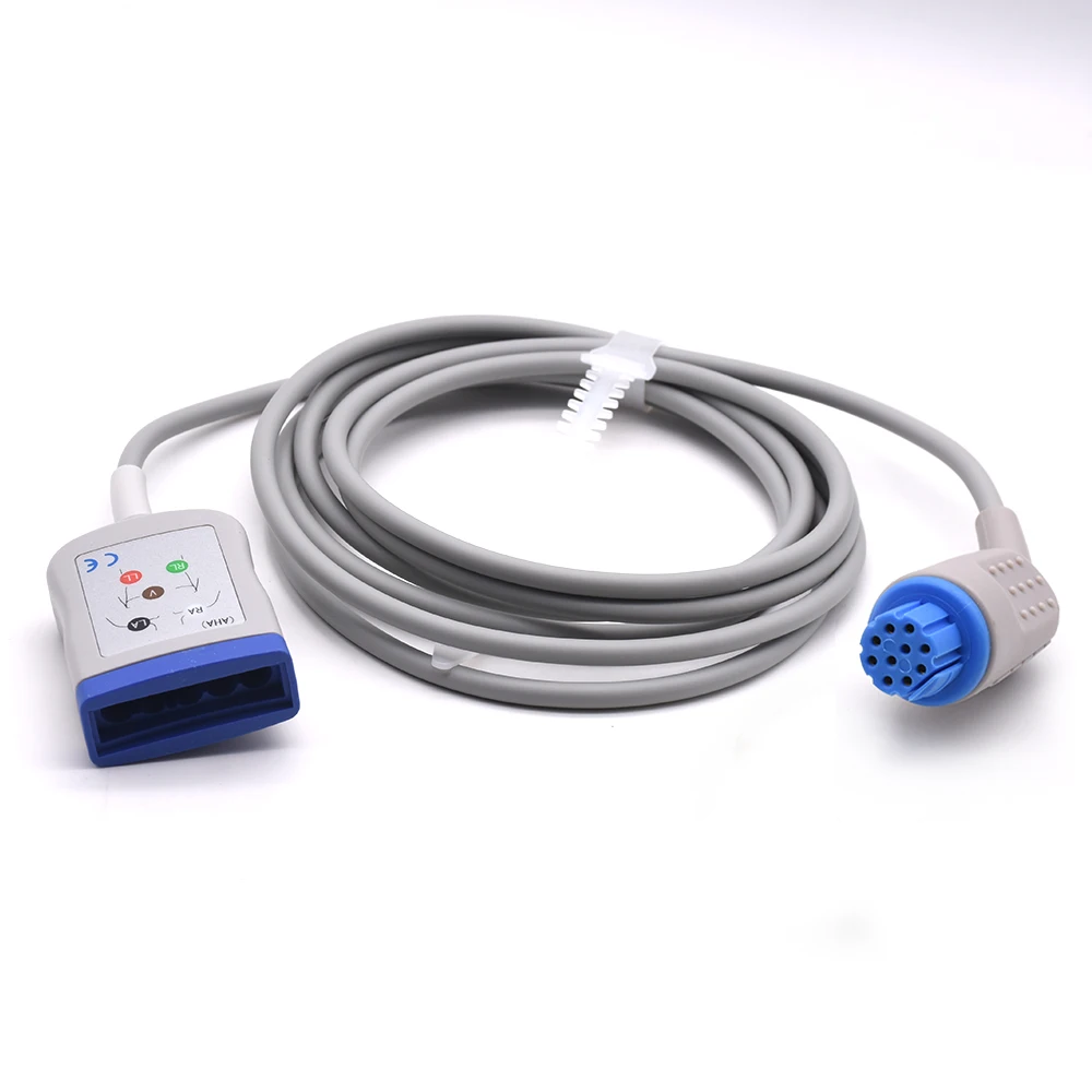 GE Dectron DATEX-OHMEDA 3-Lead ECG Cable AHA Snap-On Connector Medical Consumables for EKG/Cardsiology