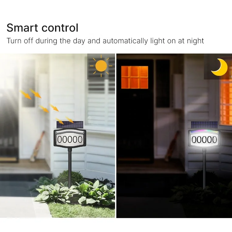 Waterproof Outdoor Solar Powered Led Door House Number Sign Garden House Number Address Plate