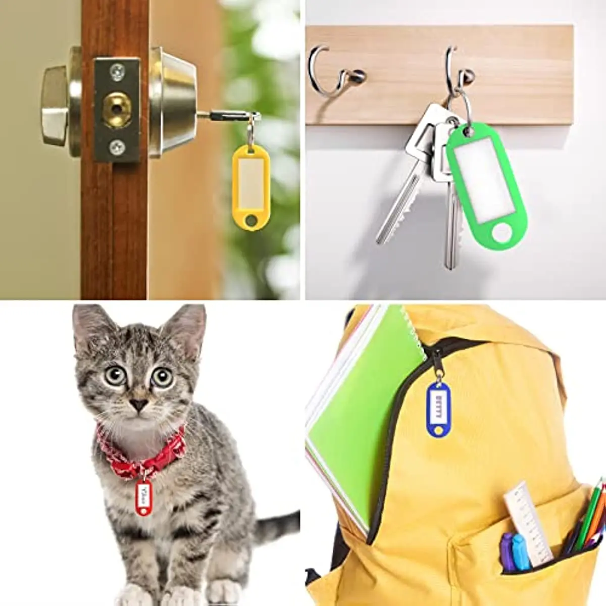 Plastic 10 Assorted Colors Keychain Tags With Labels Identifiers Id Tags With Split Ring Luggage Key Tag Keychains Accessories