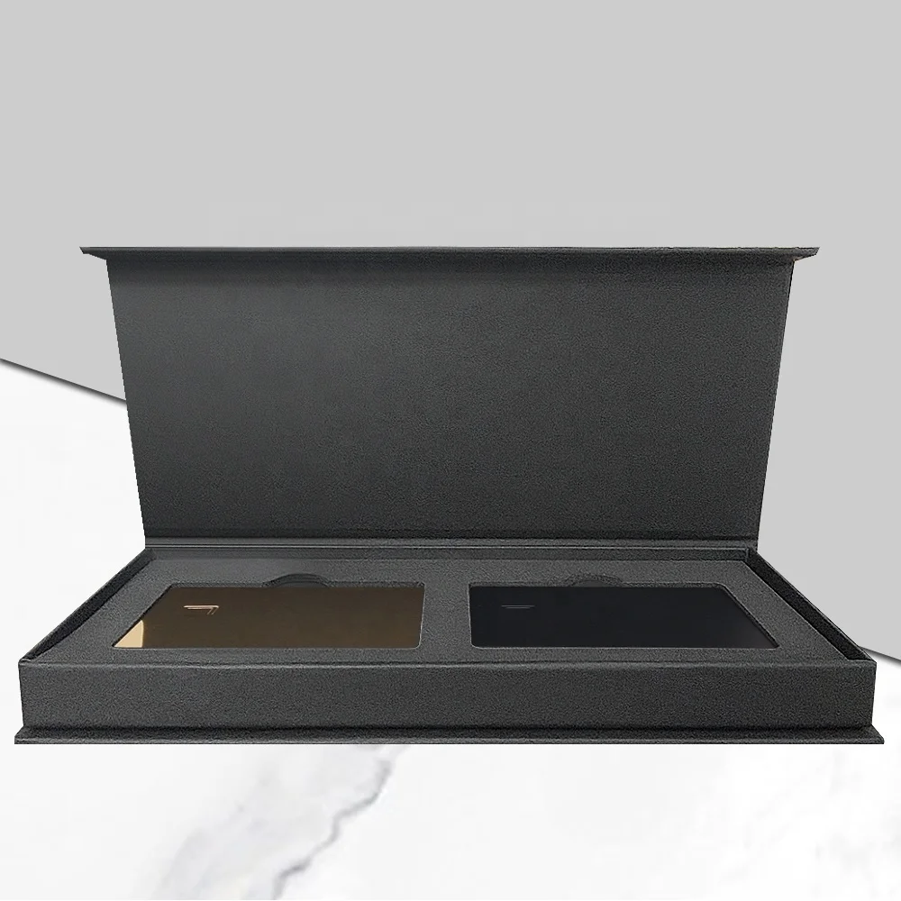 Custom High-end Cardboard Luxury Magnetic Dual Debit Card Visa Card Box Packaging Black Gift Vip Credit Business Gift Card Boxes