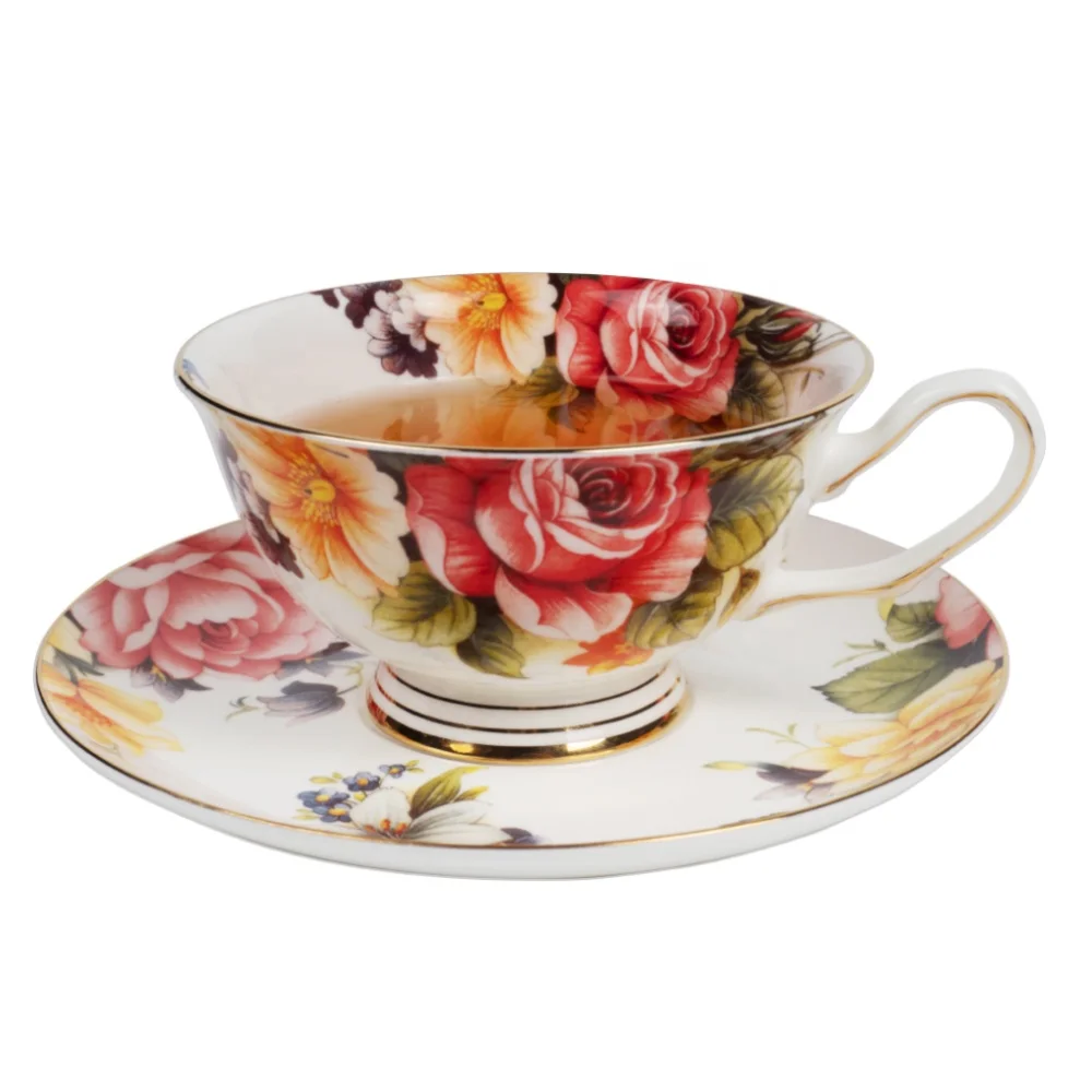 Пара из костяного фарфора чашки и блюдца кофе Cup-6.8oz королевская серия красивые цветы * 2 комплекта
