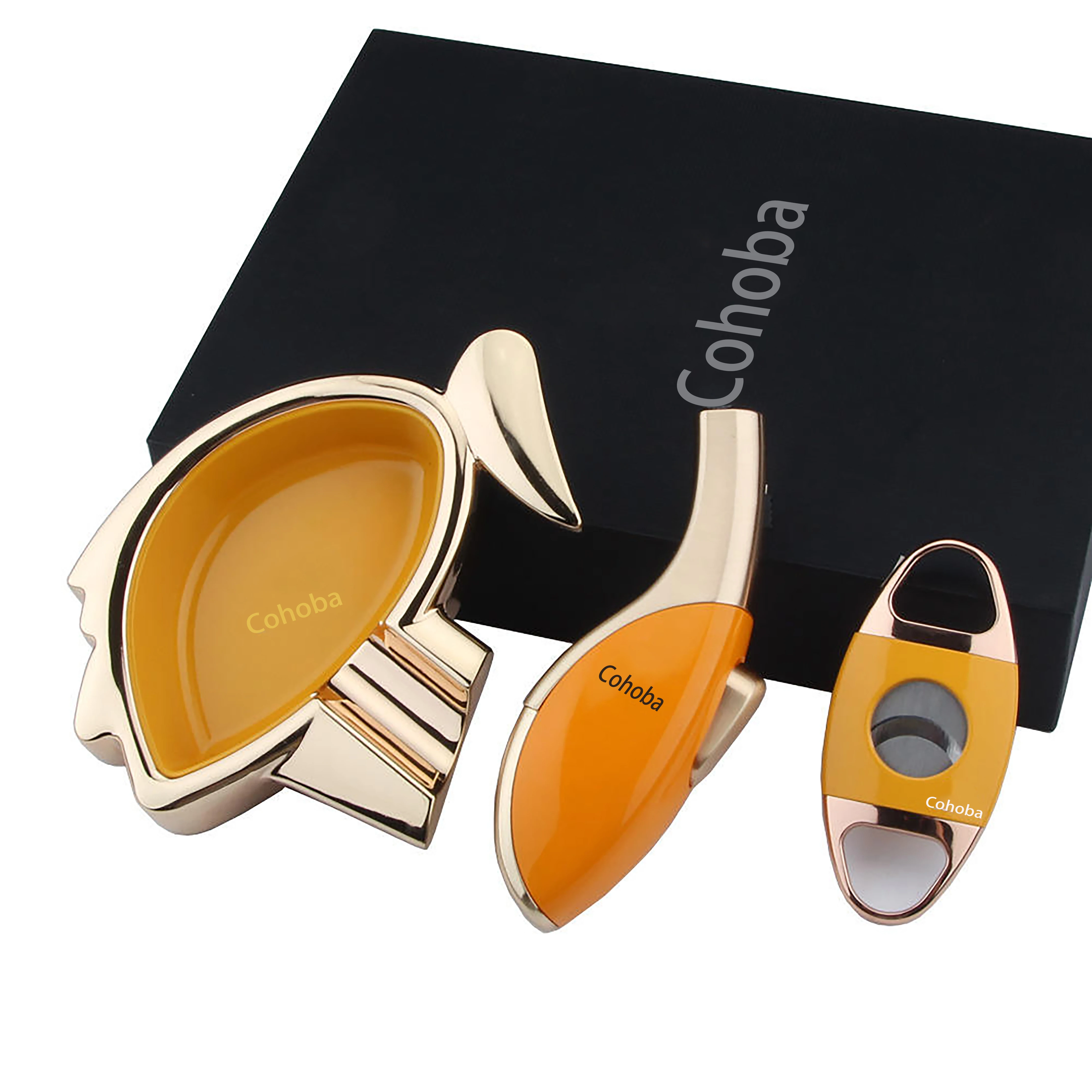 Cigar Ashtray Cutter Lighter Windproof Torch Jet Flame Accessories Set Butane Gas Gift