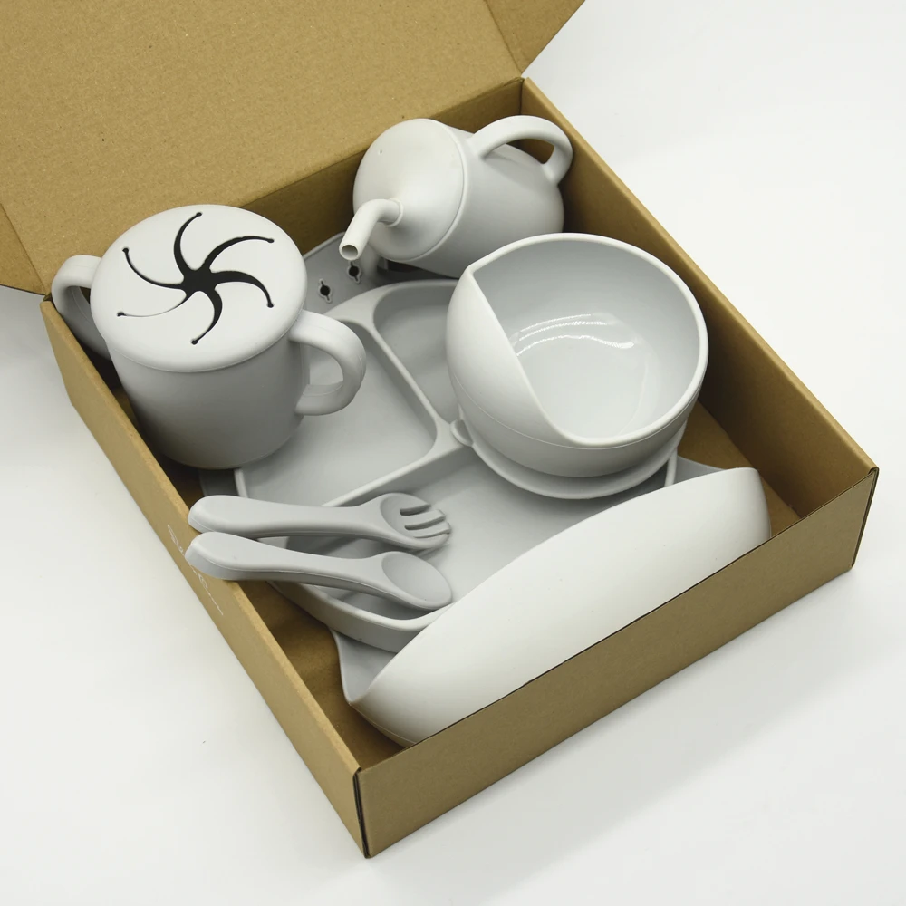 100% Food Grade BPA free Children Tableware Set Toddler Dinnerware Baby Feeding Dinner Divided Suction Silicone Plate for Kids