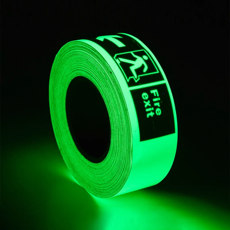 8 Hours Custom Printable Self Adhesive Glow in the Dark Tape Photoluminescent Fire Exit Danger Safety Warning Signs