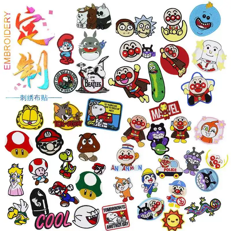 Factory custom clothing Embroidery badges  Woven logo label armbands cartoon design fabric tag