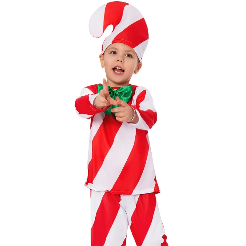 Children Candy Cane Play Costume School Festivals TV Princess Snow Character Dress Printed Techniques Christmas Stage Shows