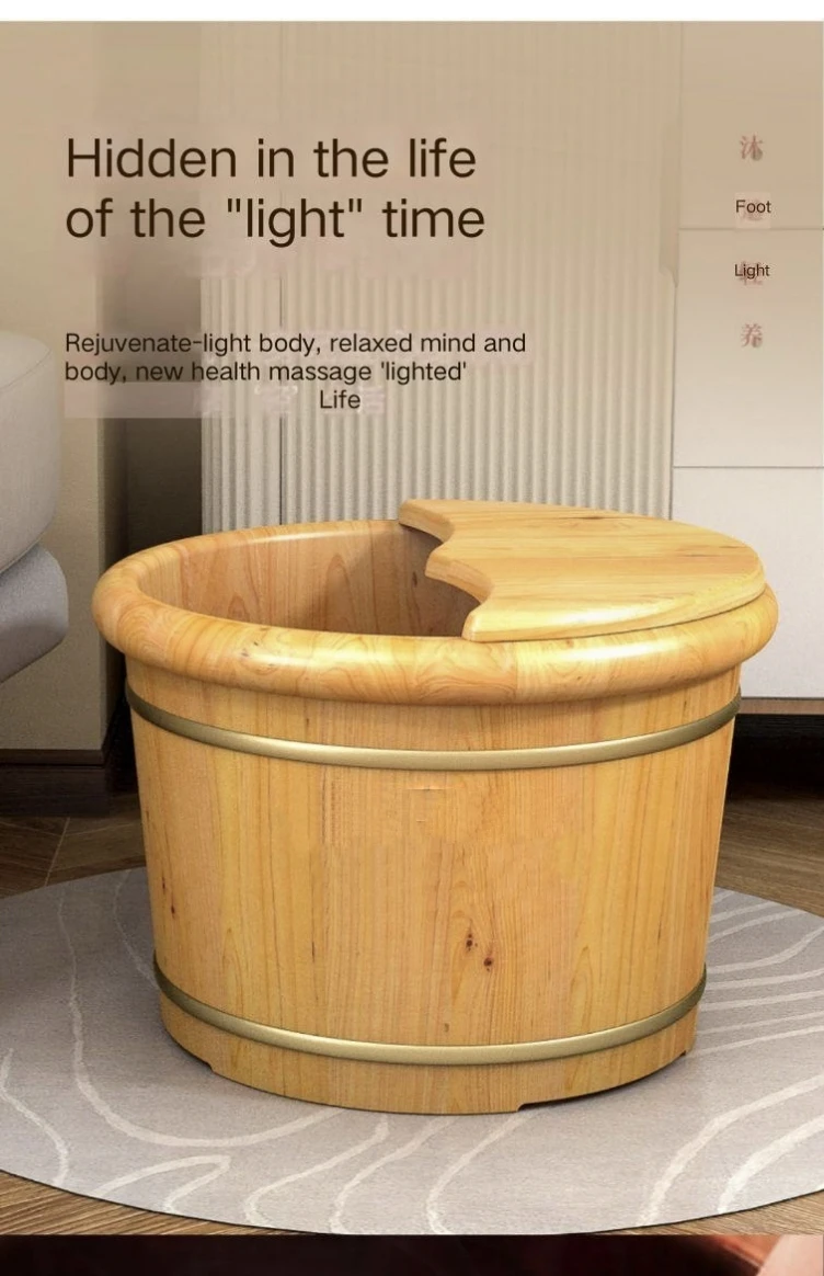 Heat-insulating health massage footbath bucket household bathtub solid wood footbath