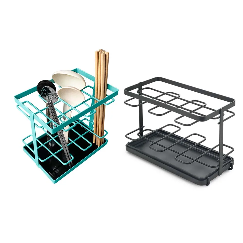 Japan Style Modern Life Metal Wire Unique Kitchen Utensil Holder And Racks PP Drip Tray Chopstick Spoon Holder For Dining Table