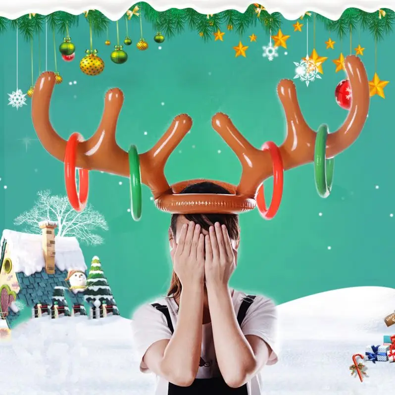 2020 Kids Toys Inflatable Christmas Deer Antlers Headband Ring Toss for Game Party