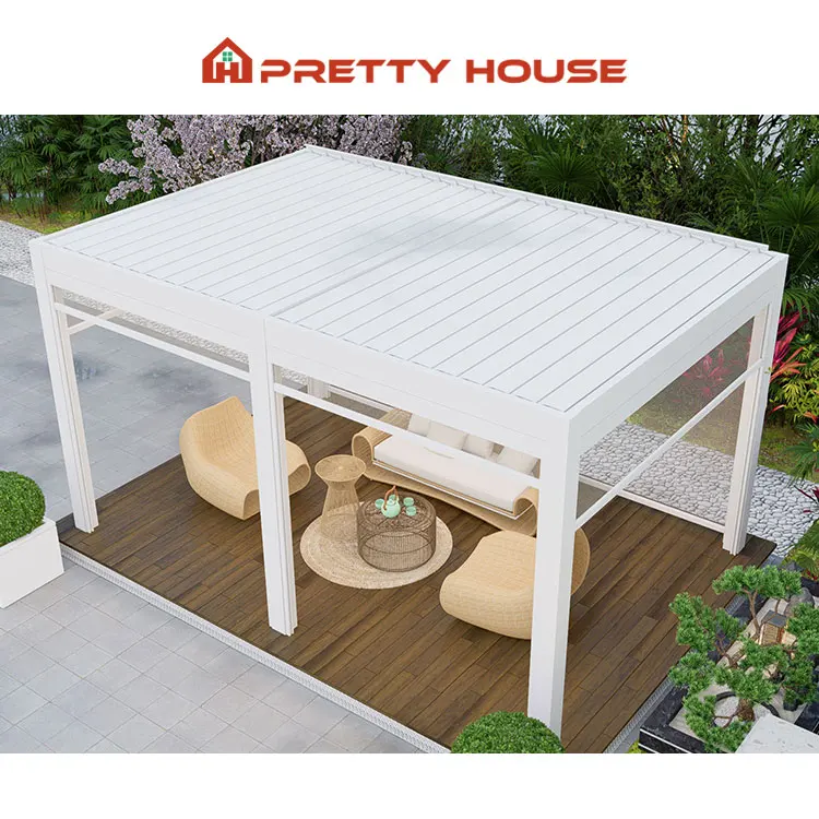 Install Easily Outdoor Waterproof Aluminum Pergola Motorized Roof Retractable Adjustable Louvered Roof Bioclimatic Pergola