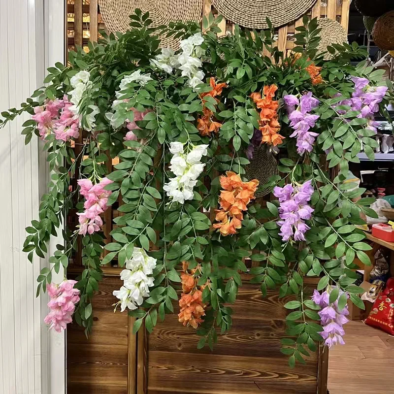 Wholesale Artificial Wisteria Flower Plastic Silk Flower Wedding Decor Wall Hanging Flower garland
