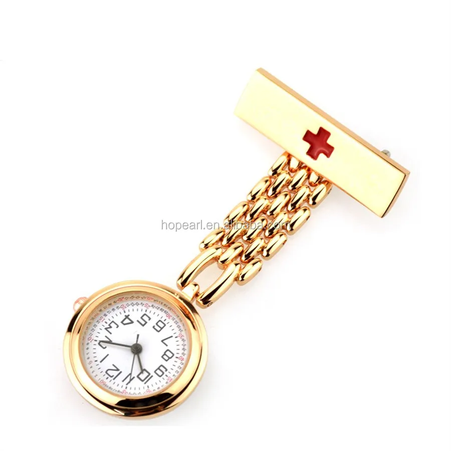 WAH628 Rose Gold Nurses Doctors Hanging Watch with Red Cross Gift Pocket Watch