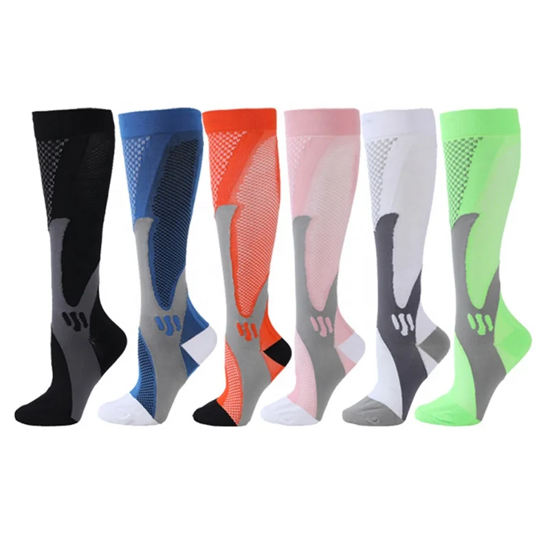 Custom unisex fashion coolmax spandex knee high men cycling sport socks 20-30mmhg compression socks