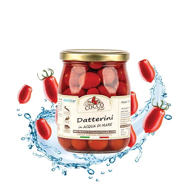Gourmet Product Mineral Salts And Trace Elements Whole Red Cherry Datterino Tomatoes In Sea Water For Luxury Restaurant