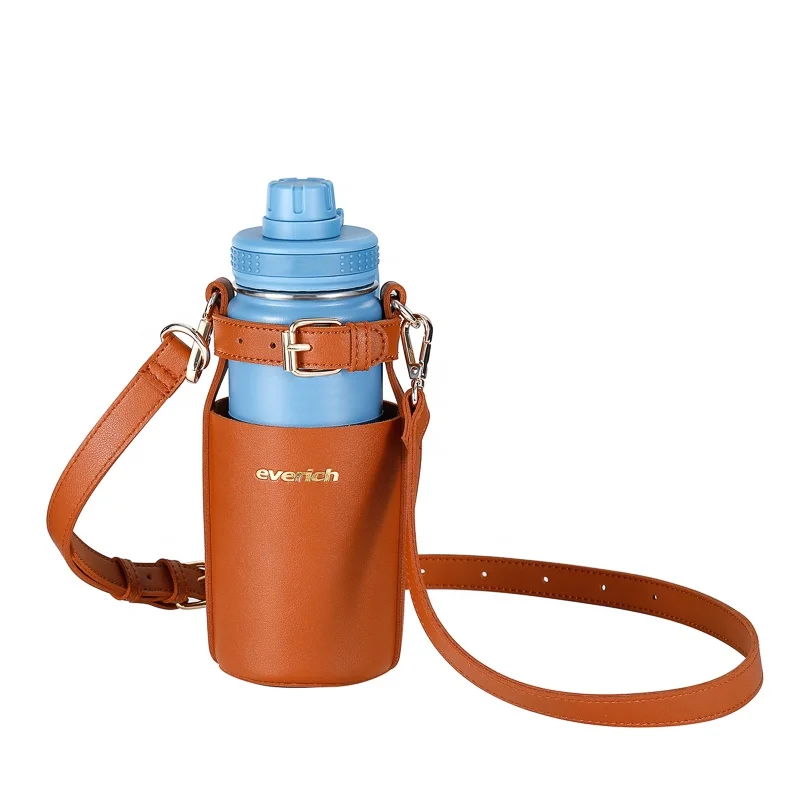 Custom Logo PU Sleeve Bottle Bag Pouch Holder Water Bottle Carrier With Strap